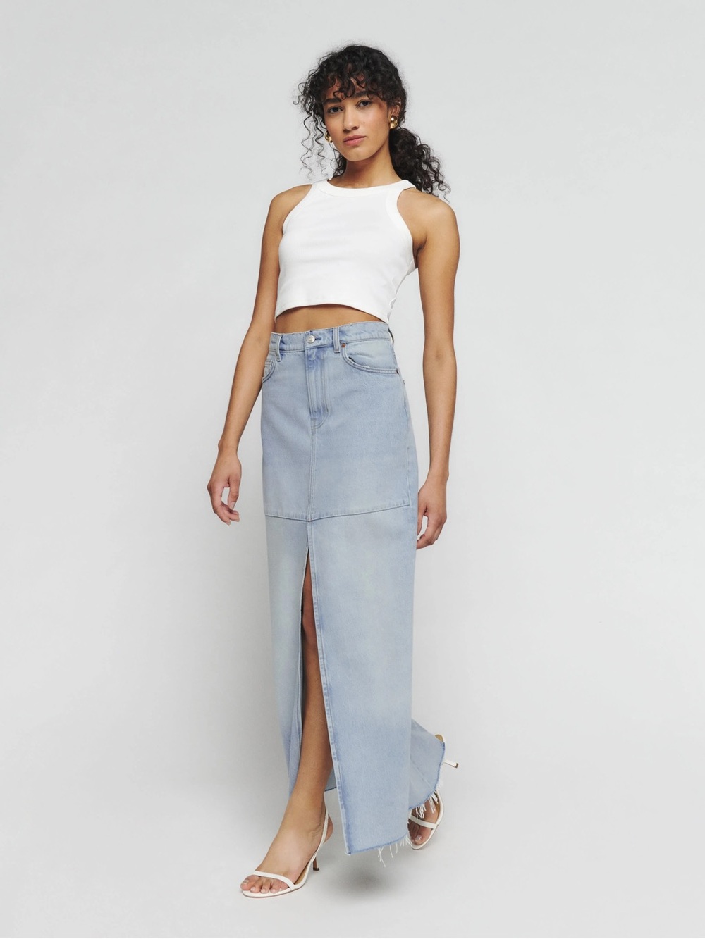 Reformation Tazz Denim Maxi Skirt in Tahoe Light Wash - NWOT Size 25